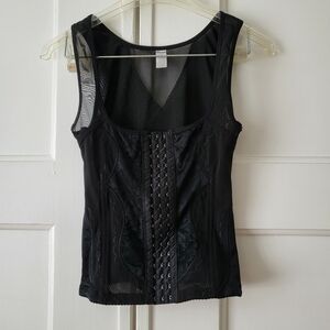KATHY IRELAND Intimates Black Mesh Brocade Grunge Goth 90s Corset Top S